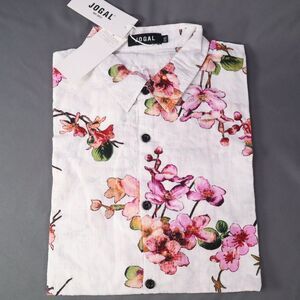 Jogal Mens Hawaiian Button Down Shirt Size XXL White Floral NEW